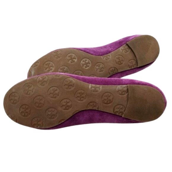TORY BURCH~Gold Reva Logo~BALLET FLATS~PURPLE SUEDE LEATHER SHOES~7.5M - Picture 4 of 6